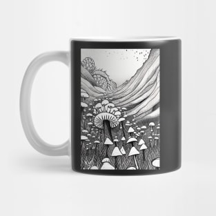 SURREAL INK BLACK AND WHITE BUNCH OF MUSHROOMS Mug